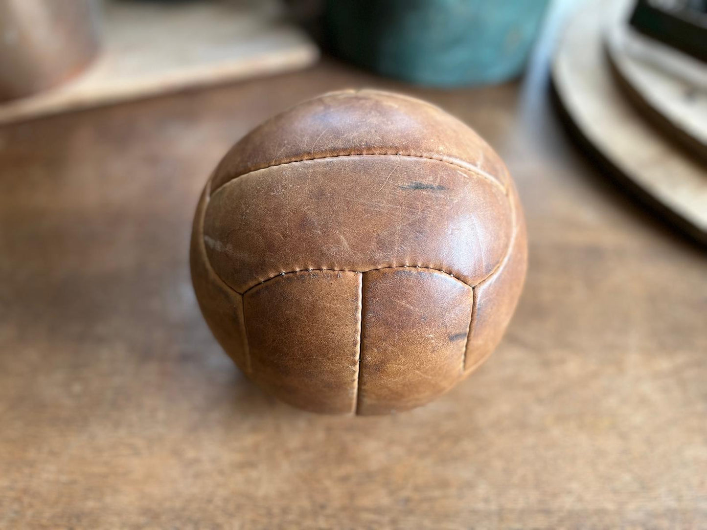 Antique European 5 pounds Leather Medicine Ball from France