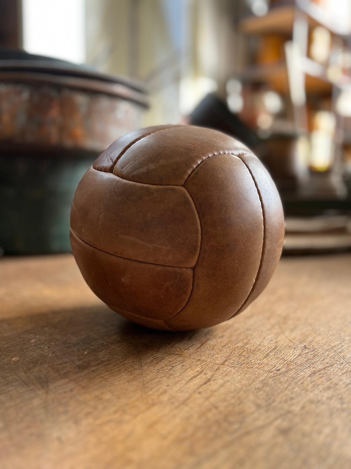 Antique European 5 pounds Leather Medicine Ball from France