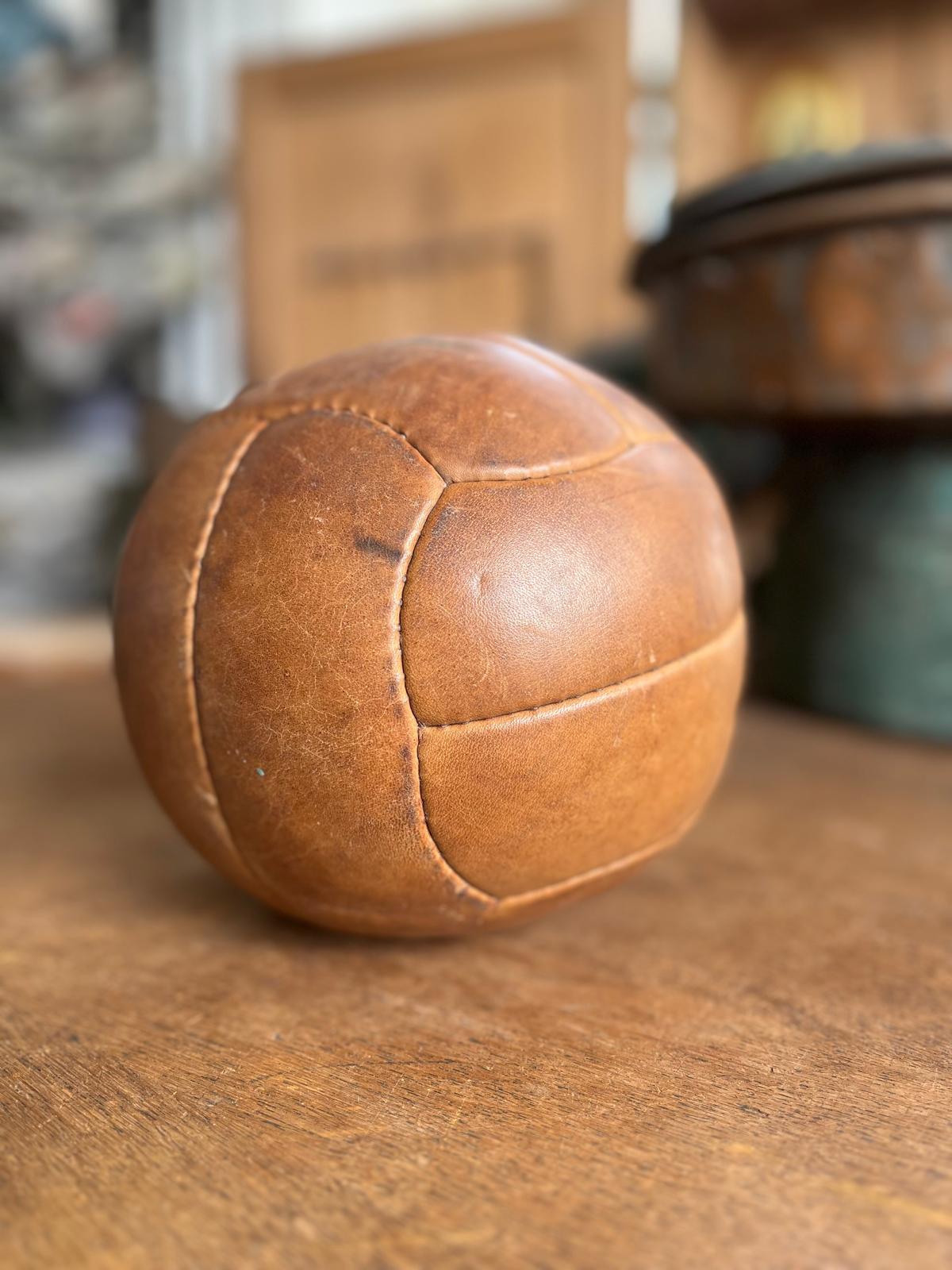 Antique European 5 pounds Leather Medicine Ball from France