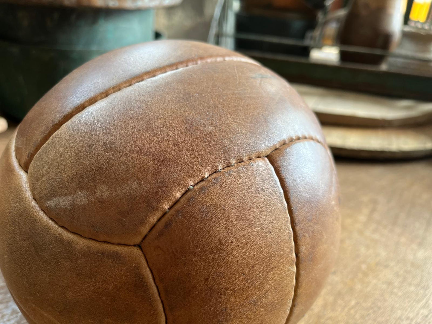 Antique European 5 pounds Leather Medicine Ball from France
