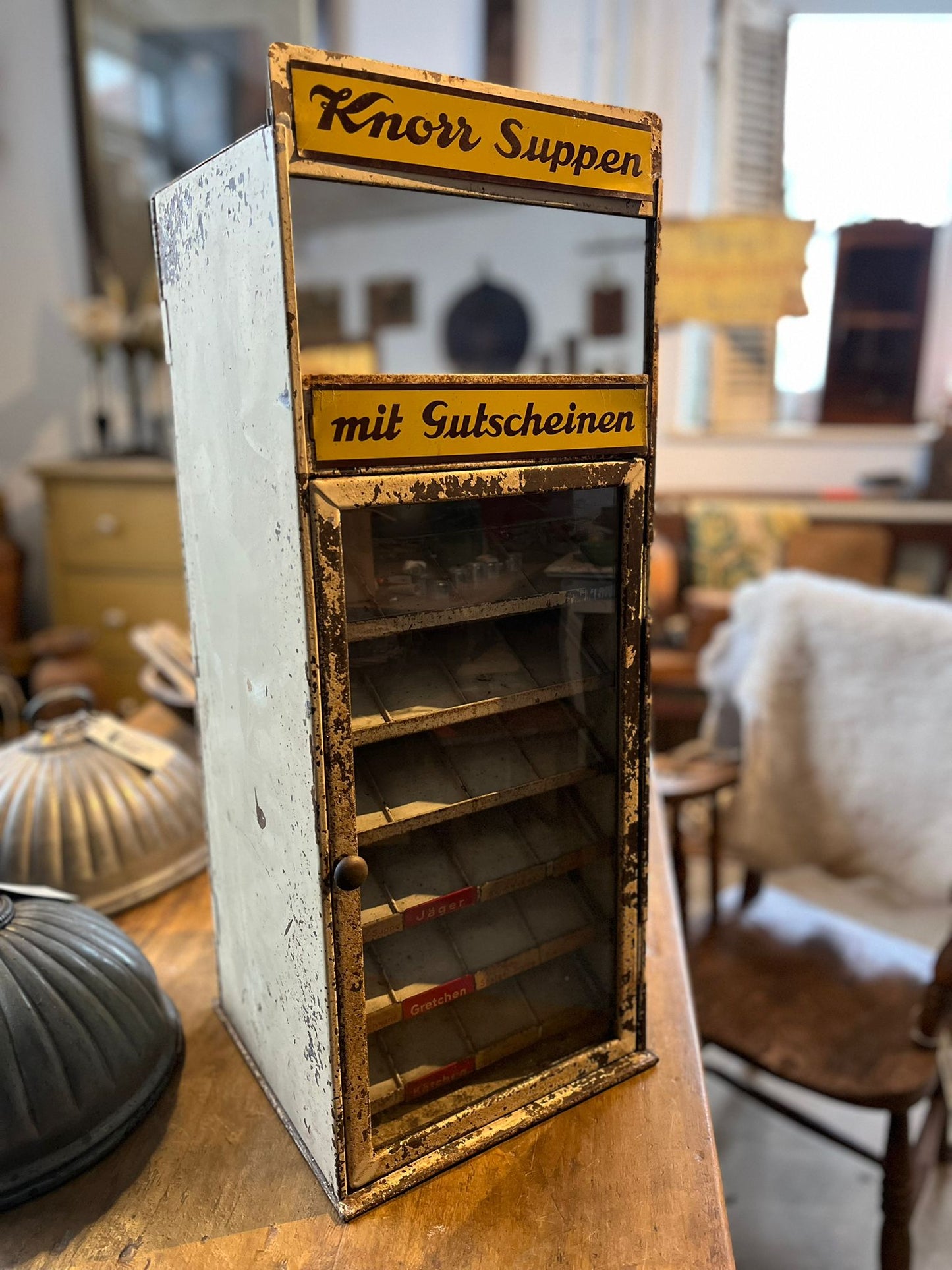 Anitque metal shop display cabinet "KNORR SUPPEN"